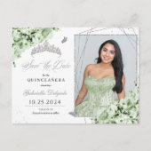 Sage Green Silver Tiara Quinceañera Foto Postkarte (Vorderseite)