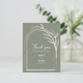 Sage Green Simple Arch Botanical Wedding Thank You Postkarte (Stehend Vorderseite)