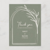 Sage Green Simple Arch Botanical Wedding Thank You Postkarte (Vorderseite)
