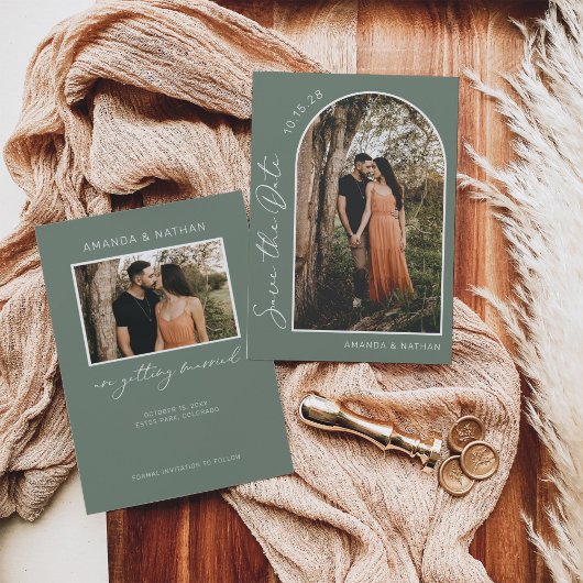 Sage Green Simple Arch Foto Hochzeit Save The Date