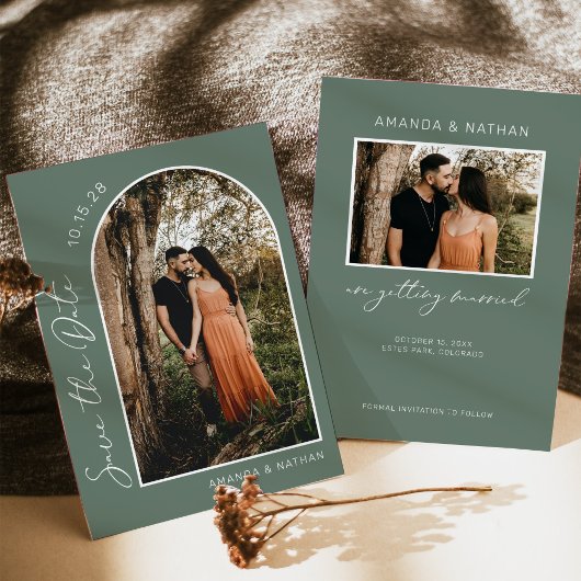 Sage Green Simple Arch Foto Hochzeit Save The Date