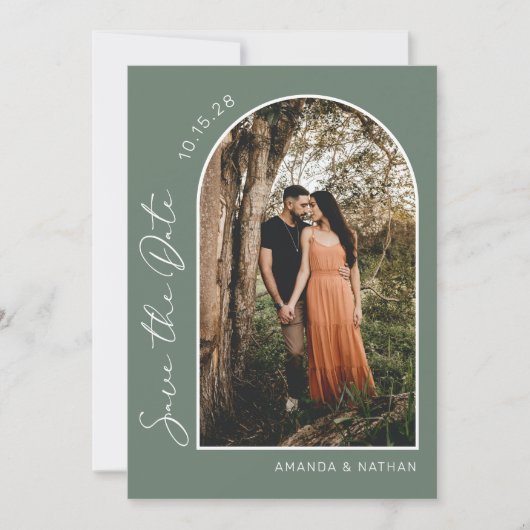 Sage Green Simple Arch Foto Hochzeit Save The Date (Vorderseite)