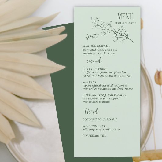 Sage Green Simple Boho Floral Wedding Menu Menükarte
