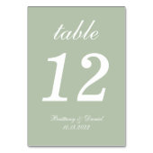 Sage Green Simple Calligraphy White Script Wedding Tischnummer (Vorderseite)