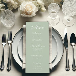 Sage Green Simple Elegant White Calligraphy Menükarte
