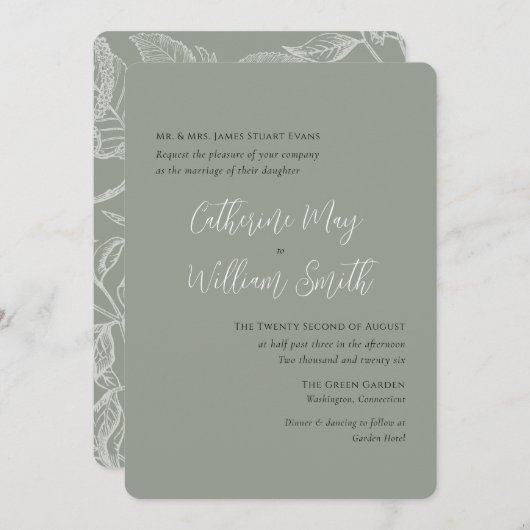 Sage Green Simple Elegante Calligraphy Formal Einladung (Vorne/Hinten)