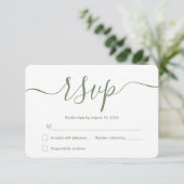 Sage green Simple Elegante Moderne Hochzeit Custom RSVP Karte (Stehend Vorderseite)