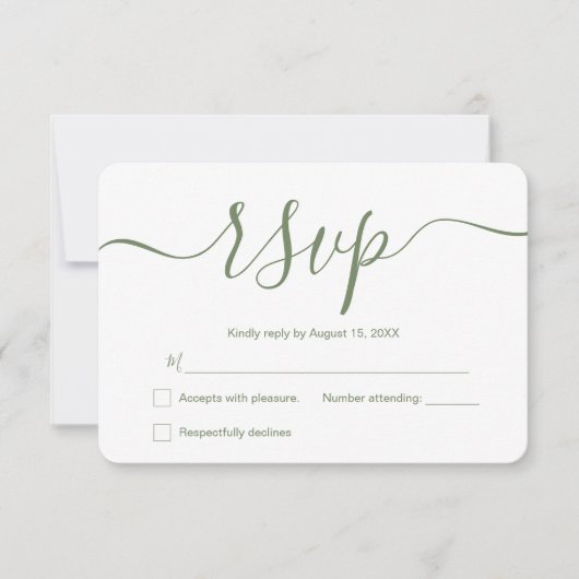 Sage green Simple Elegante Moderne Hochzeit Custom RSVP Karte (Vorderseite)