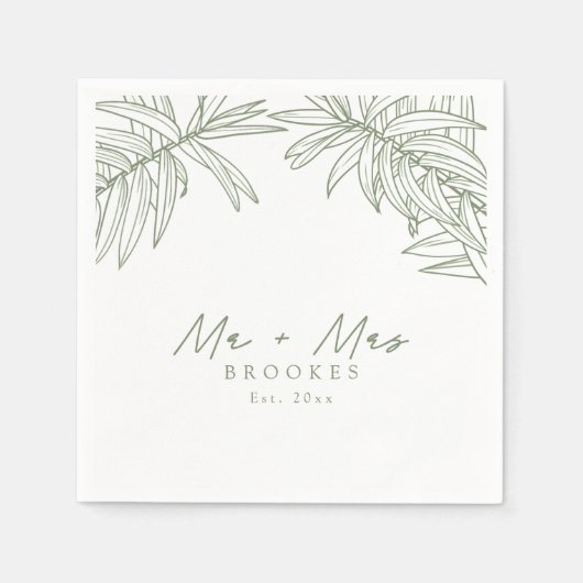 Sage Green Simple Hand Drawing Botanical Serviette (Vorderseite)