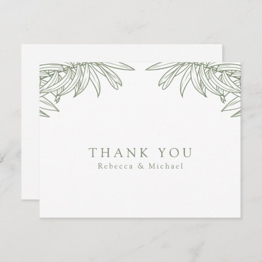 Sage Green Simple Hand Drawn Botanical Wedding Dankeskarte (Vorne/Hinten)