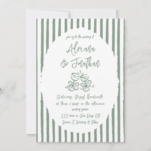Sage Green Simple Hand Drawn Wedding Einladung (Vorderseite)