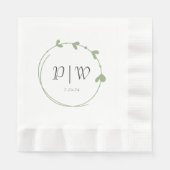 Sage Green Simple Heart Wreath Monogram Wedding Serviette (Vorderseite)