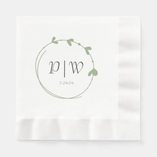 Sage Green Simple Heart Wreath Monogram Wedding Serviette (Vorderseite)