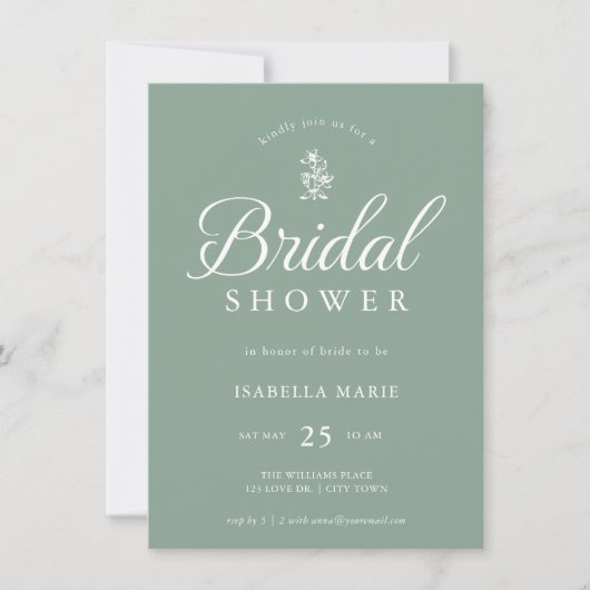 Sage Green Simple Minimal Bridal Shower Invitation Einladung (Vorderseite)