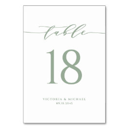Sage Green Simple Minimalistisch Script Wedding Tischnummer