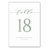 Sage Green Simple Minimalistisch Script Wedding Tischnummer (Rückseite)