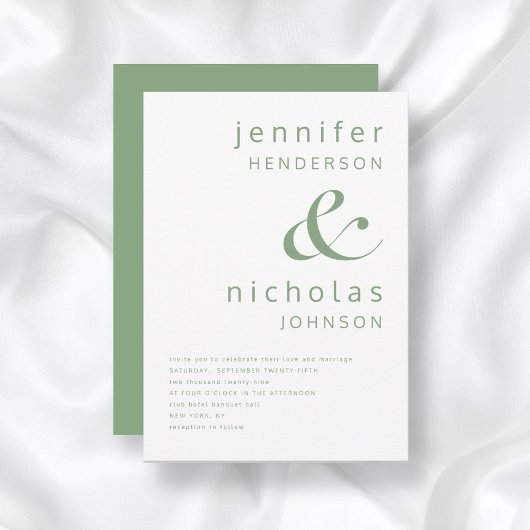 Sage Green Simple Minimalistisch Typografy Wedding Einladung