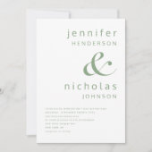 Sage Green Simple Minimalistisch Typografy Wedding Einladung (Vorderseite)