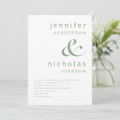 Sage Green Simple Minimalistisch Typografy Wedding Einladung (Stehend Vorderseite)