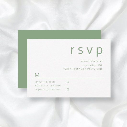 Sage Green Simple Minimalistisch Typografy Wedding RSVP Karte