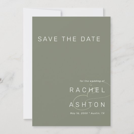 Sage Green Simple Minimalistisch Wedding Foto Save The Date (Vorderseite)