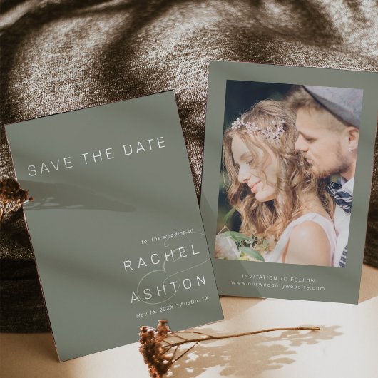 Sage Green Simple Minimalistisch Wedding Foto Save The Date