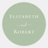 Sage Green Simple Minimalistische Couple Names Wed Runder Aufkleber (Vorderseite)