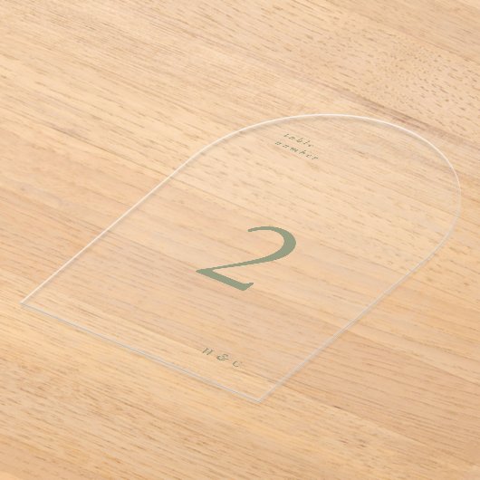 Sage Green Simple Modern Acrylic Arch Tischnummer (Ablage )