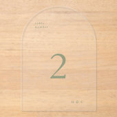 Sage Green Simple Modern Acrylic Arch Tischnummer (Vorderseite)