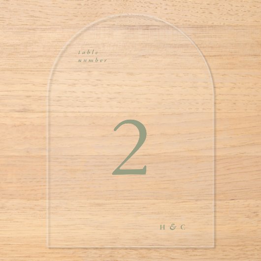 Sage Green Simple Modern Acrylic Arch Tischnummer (Vorderseite)
