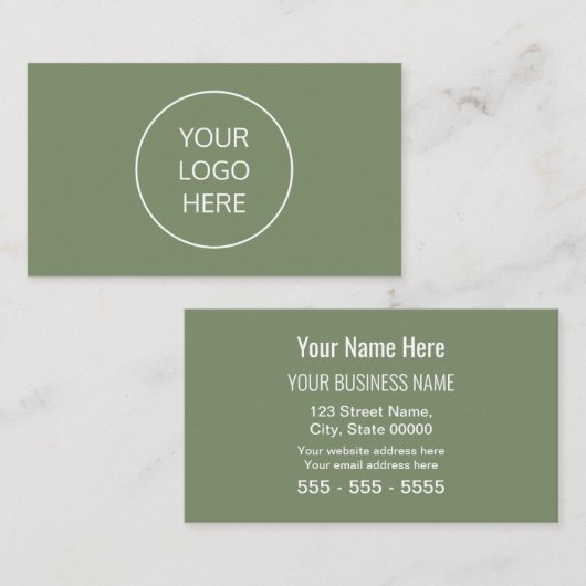 Sage Green Simple Modern Add Your Logo Visitenkarte (Vorne/Hinten)