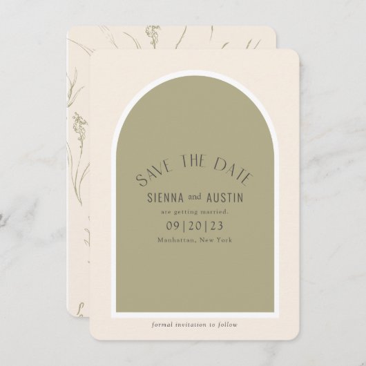 Sage Green Simple Modern Arch Wedding Save The Date (Vorne/Hinten)