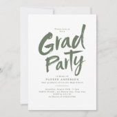 Sage Green Simple Modern Brush Script Grad Party Einladung (Vorderseite)