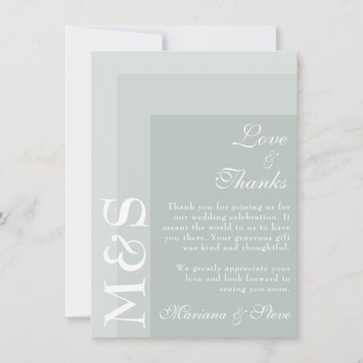 Sage Green Simple Modern Chic Script Hochzeit Dankeskarte (Vorderseite)