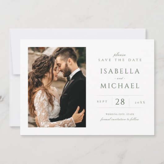Sage Green Simple Modern Classy Luxy Foto Save The Date (Vorderseite)