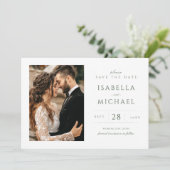 Sage Green Simple Modern Classy Luxy Foto Save The Date (Stehend Vorderseite)