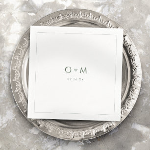Sage Green Simple Modern Classy Wedding Monogram Serviette