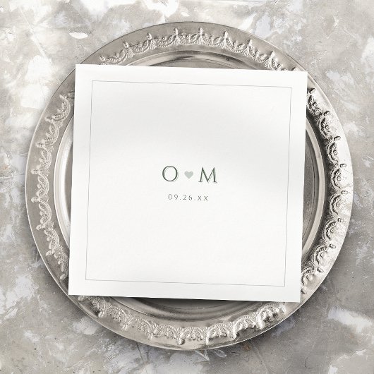 Sage Green Simple Modern Classy Wedding Monogram Serviette