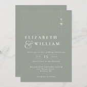 Sage Green Simple Modern Elegante Monogram Wedding Einladung (Vorne/Hinten)