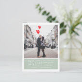 Sage Green Simple & Modern Foto Save the Date Ankündigungspostkarte (Stehend Vorderseite)