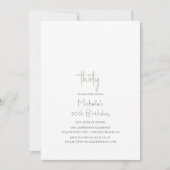 Sage Green Simple Modern Minimalistisch 30. Geburt Einladung (Vorderseite)