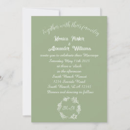 Sage Green Simple Modern Mit Monogramm Wedding Einladung