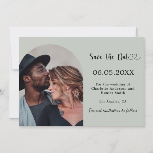 Sage green simple modern photo wedding save the date (Vorderseite)