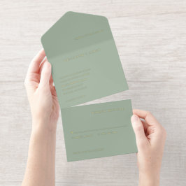 Sage Green Simple Modern Wedding All-in-One-Einladung