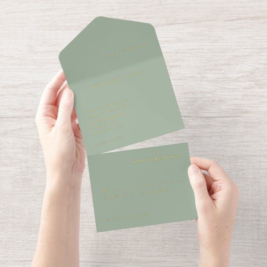 Sage Green Simple Modern Wedding All-in-One-Einladung (Abreißstreifen)