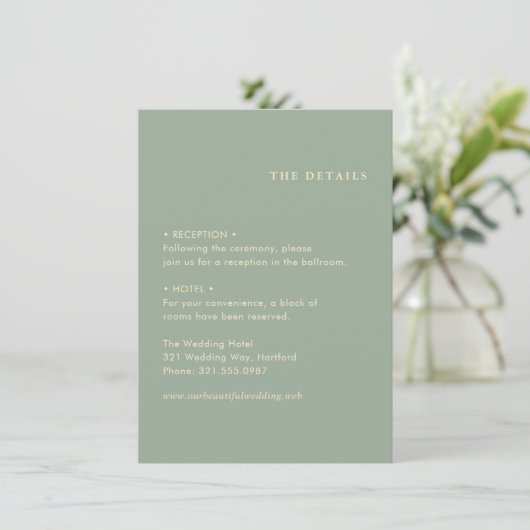 Sage Green Simple Modern Wedding Begleitkarte (Stehend Vorderseite)