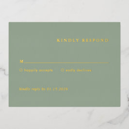 Sage Green Simple Modern Wedding Foil RSVP Card Folie Einladungspostkarte