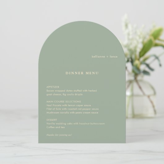 Sage Green Simple Modern Wedding Menu Einladung (Stehend Vorderseite)