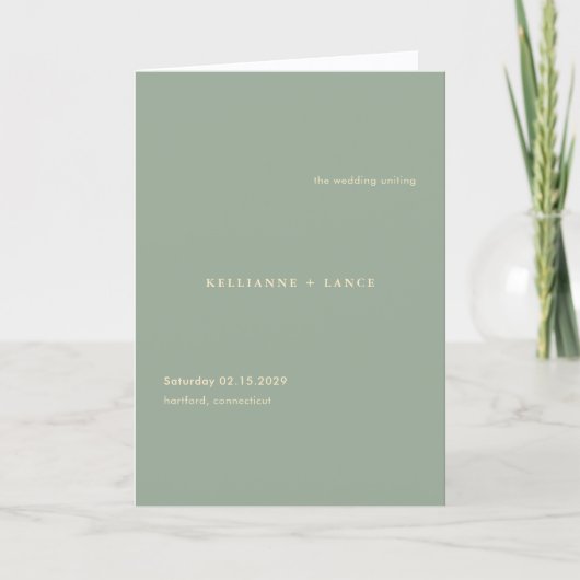 Sage Green Simple Modern Wedding Programm (Vorderseite)