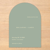 Sage Green Simple Modern Wedding Save the Date Acryleinladungen (Vorderseite)